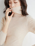 christmas outfit Dodobye Simple Skinny Long Sleeves Solid Color High-Neck Sweater Tops Pullovers