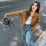 thanksgiving outfit Dodobye Coffeechamois Leather Chic Jacket 2024 Autumn New Simple Style Blogger Ins Sense Fresh Top Loose Fit Short Outerwear