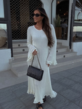 christmas outfit Dodobye New Women's Elegant Solid Ruffle Hem Knitted Maxi Dress Chic O-neck Backless Lace-up Flare Sleeve Robe 2025 Lady Holiday Vestido