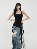 Dodobye summer Y2k Grunge Hotsweet Sexy Elegant Backless Camisoles  Asymmetrical Black Ruffle Tank Tops Women Korean Streetwear Punk