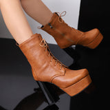 thanksgiving outfit Dodobye Female Boots Toe Ultrahigh Heels 12.5cm Platform 3.5cm Lace Up Big Size 49 50 Fashion Women Booty