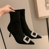 Dodobye 2025 Pointy Elastic Socks Ankle Boots for Women Party Shoes Fashion Lightweight Stiletto Sexy Rhinestone High Heels Botas