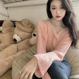 Black Friday Dodobye Twist Thin Sweater Women Knit Loose Solid Sexy V-Neck Long Sleeve Fall Pullover Casual Pretty Style Sweet Female Fashion Jumpers