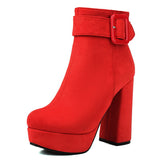 thanksgiving outfit Dodobye Sexy Women Ankle Boots Round Toe Block Heels 12cm Platform Flock Suede Size 45 46 Party Bota