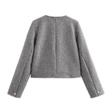 Black Friday Dodobye Autumn/Winter New Product Women's Small Fragrant Style Versatile Round Neck Long Sleeve Short Jacket Coat