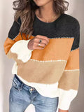 christmas outfit Dodobye Long Sleeves Loose Contrast Color Split-Joint Striped Round-Neck Pullovers Sweater Tops