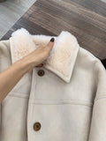 Dodobye Women's Beige Leather Coat Jacket Vintage Motorcycle Shearling Jackets Y2k Mustang Coats Harajuku Outfits 2000s Winter Clothes