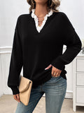 christmas outfit Dodobye Long Sleeves Loose Split-Joint V-Neck Pullovers Sweater Tops