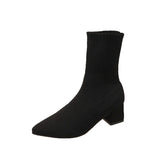 Dodobye 2024 Trend Fashion Winter Stretch Knitted Women Ankle Boots Black Heels Femme Pointed Sock Shoe Women's Shoes with Heel