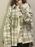 Dodobye Vintage Plaid Print Brushed Long Sleeve Blouse