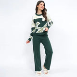 Dodobye Knitted Pants Set Printed Long Sleeve Women Pullover Sweater and Solid Pants 2 Piece Sets Fashion Outfit Fall Winter 2024