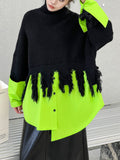 christmas outfit Dodobye A-Line Long Sleeves Asymmetric Fringed Split-Joint High Neck Knitwear Pullovers Sweater Tops