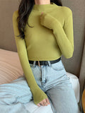 christmas outfit Dodobye Casual Skinny Long Sleeves Solid Color High-Neck Sweater Tops