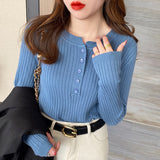 Black Friday Dodobye Autumn Winter Sweater Women Korean Slim Button Solid Knitted Long Sleeve Pullover Fashsion Elegant Bottom Basic Female Jumpers