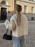 christmas outfit Dodobye 2024 New White Chic Women's Lamb Wool Cropped Coat Fashion Loose Zipper Lapel Full Sleeved Jackets Female Warm Casual Streetwear