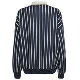 christmas outfit Dodobye 90s Polo Collar Striped Loose Sweatshirt