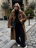 christmas outfit Dodobye 2024 Brown Chic Women's Fluffy Faux Fur Long Coat Fashion Thicken Warm Lapel Full Sleeve Overcoat Lady Winter Plush Streetwear