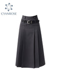 Dodobye Women Grey Skirts Vintage High Waist Pleated Long Skirt Female 2025 Autumn Japanese Fashion A-Line Skirt College Style Harajuku