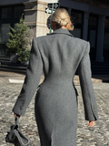 christmas outfit Dodobye Elegant Grey Waist Up Wool Blends Long Jacket Women's Chic Lapel Collar Single Breasted Overcoat Temperament Lady Outerwear 2024