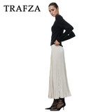 thanksgiving outfit Dodobye 2024 Spring Summer Casual Folds Long Skirts Fashion Vintage Solid Satin Oversized High Waist Chic Elegant Lady Skirts