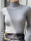 christmas outfit Dodobye Casual Skinny Long Sleeves Solid Color Half Turtleneck Sweater Tops