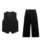 thanksgiving outfit Dodobye 2024 Spring Summer Casual Solid Suits V Neck Sleeveless Single Breasted Vest+Fashion Elegant Mid Waist Wide Leg Pants Set