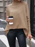 christmas outfit Dodobye Batwing Sleeves Long Sleeves Buttoned Solid Color Split-Joint High Neck Pullovers Sweater Tops