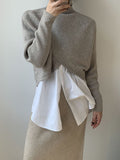 christmas outfit Dodobye Long Sleeves Asymmetric Solid Color Split-Front High-Neck Knitwear Pullovers Sweater