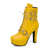 thanksgiving outfit Dodobye Red Yellow White Women Ankle Boots Platform Lace Up High Heel Short Female Buckle Autumn Sexy Ladies Shoe 50