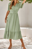 Dodobye-V Neck Ruffle Sleeve Long Dress