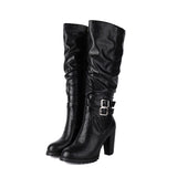 thanksgiving outfit Dodobye Women Knee High Boots Round Toe Block Heels 9cm Buckles 34cm High 49 48 Vintage Riding Booties