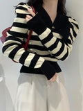 Dodobye-Striped Puff Sleeve Knit Sweater