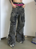 Dodobye Women Grey Y2k Cargo Jeans Harajuku Baggy Denim Trouser 90s Vintage Japanese 2000s Style Oversize Jean Pants Trashy Clothes 2025