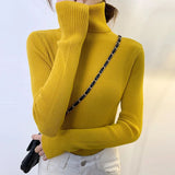 Black Friday Dodobye Zoki Autumn Fashion Women Turtleneck Sweater Korean Long Sleeve Simple Basic Slim Elastic Jumper Solid Screw Thread Elegant Tops