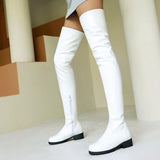 thanksgiving outfit Dodobye Autumn Over Knee Boots 3.5cm Heel Round Toe Leather Thigh High Fashion Big Size 45 46 47 48 US17