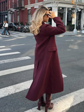 christmas outfit Dodobye 2024 Women Chic Red Double Breasted Wool Blends Long Coat Fashion Loose Lapel Collar Full Sleeve Jacket New Elegant Lady Outwear