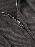 Dodobye-Solid Ribbed Zip Up Drawstring Hooded Long Sleeve Knit