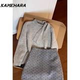 Dodobye Japanese Shibuya Grey Sweater Paired Polka Dot Mini Skirt Winter Korean Sweet Spicy Streetwear Y2k 2 Piece Sets Платье