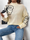 christmas outfit Dodobye Long Sleeves Loose Flower Shape Split-Joint High Neck Sweater Tops