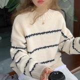 Black Friday Dodobye Knitted Striped Pullover Sweaters Women Casual Loose Warm O-neck Long Sweater Female Autumn Elegant Chic Simple Daily Knitwear