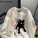 Dodobye Cat Letter Print Hoodies Women Clothes O-neck Casual Fashion Thicked Y2k Tops 2025 Ropa Mujer Streetwear Sweatshirts Ropa Mujer