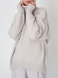 christmas outfit Dodobye High-Low Long Sleeves Solid Color Split-Joint High Neck Sweater Tops