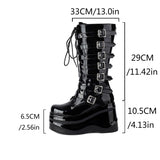 thanksgiving outfit Dodobye Women Boots Round Toe Patent Leather Wedges 10.5cm Platform Hill 6.5cm Lace Up  Booties