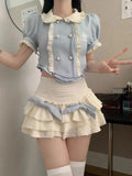 Dodobye Kawaii Lolita Two Piece Set Women Casual Sweet Y2k Crop Tops + Cute Mini Cake Skirt Summer 2025 Korean Fashion Skirt Suits New