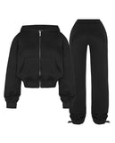 Dodobye Black zip-up hoodie sweatpants Two-piece Y2K Clothing Women's hip Hop Solid color embroidered casual sweatshirt casual pants emo