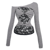 Dodobye Autumn Sweet Lace Slim Tops Y2k E-Girls Kawaii Hollow Tops Long Sleeve Korean Fashion T Shirts Harajuku Elegant Clothing Chic