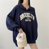 christmas outfit Dodobye Polo Color Letter Print Oversized Sweatshirt