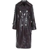 christmas outfit Dodobye Spring Black Long Soft Thin Waterproof Flowy Shiny Reflective PVC Faux Leather Trench Coat for Women Y2K Streetwear