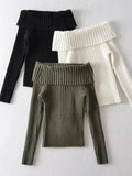 christmas outfit Dodobye Autumn Winter Rib Knitted Off The Shoulder Pullover Sweater Sexy Women Full Sleeve Sweater Pullovers Elegant Jumpers