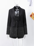 Dodobye Rhinestone Shining Blazer Coat Shorts Sets Women Button Up Turn-down Collar Loose Jacket Top Short Pants Suits 2 Pieces Fashion